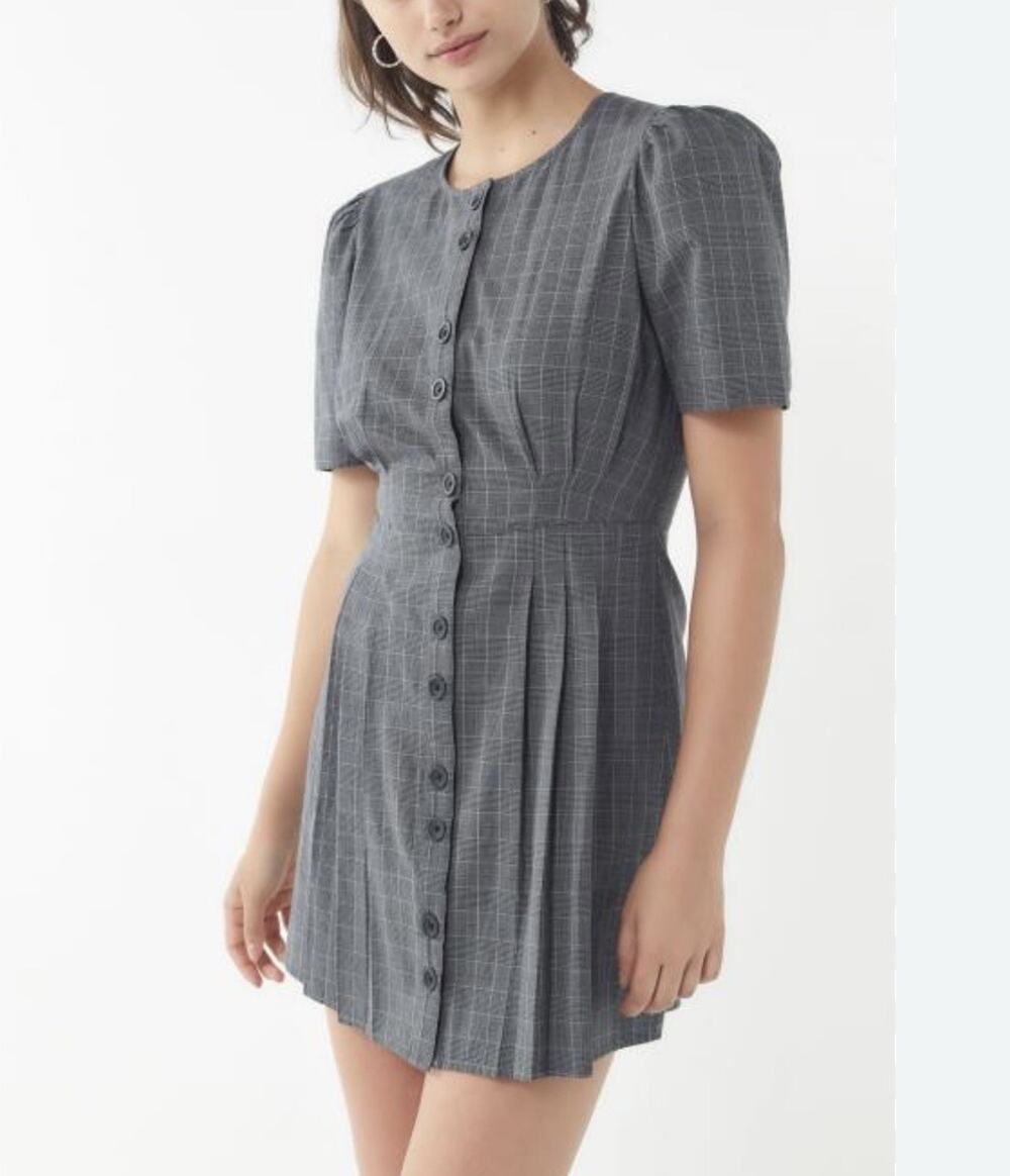 UO Carrie Menswear Puff Sleeve Mini Dress Size 4 Cotton Urban Outfitters
